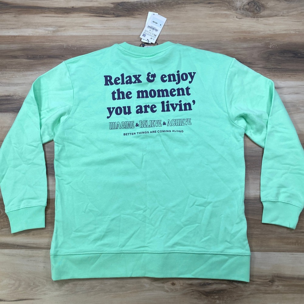 Zara Sweatshirt Mens XL Streetwear Cotton Relaxed Fit Mint Green New With Tags - Picture 2 of 8